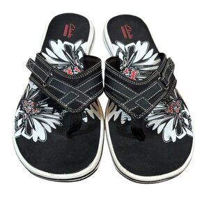 Clarks Breeze Mila Thong Sandals Adjustable White Black Comfort Slides Walking